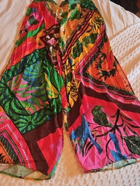 Farm Rio Vibrant Tropical Wide-Leg Side Split Pants Xl